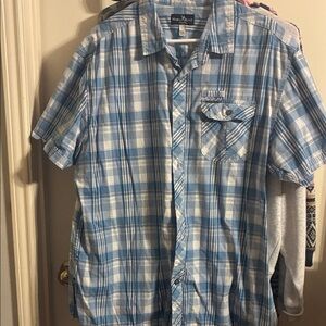 Marc Ecko Blue and White Plaid Button-Down Shirt